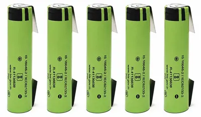 Produktbild von 5 x Akku Panasonic 18650 NCR18650GA mit U-Form Lötfahne 3,6V 3,7V 3450mAh 18650 Li-Ion / Alternative zu Samsung 35E