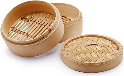 Produktbild von H&h orientalischer Dampfgarkorb mit 2 Ebenen aus Bambus, 14,5 cm