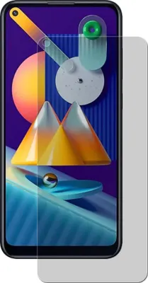A screen protector is shown on top of a smartphone screen with a colorful abstract wallpaper.