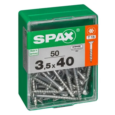 Produktbild von 50er-Pack SPAX-Stahlschrauben mit flachem Senkkopf, Durchmesser 3,5 mm x Länge 40 mm