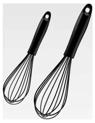 Produktbild von 2 Stück Silikon Schneebesen Set, Multifunktionale Rührbesen, Schwarze Küchenbesen zum Mischen, Schlagen, Aufschäumen und Rühren