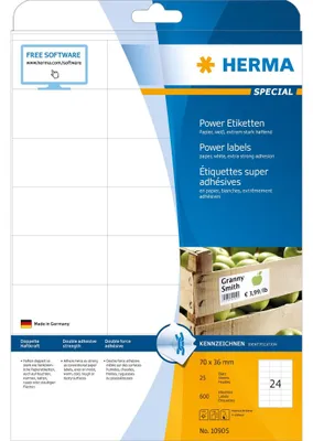 Obrázok produktu pre HERMA Special - papier - matný - extra silný samolepiaci - biely - 70 x 36 mm 600 štítkov (25 listov x 24)