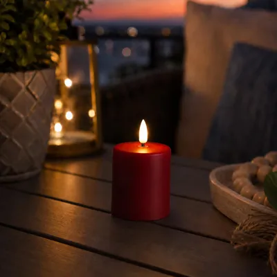 Produktbild von LED Mini Kerze/Grabkerze - H: 10cm/D: 6,1cm - Timer/Sensor - für Innen/Außen - bis 1200h - rot