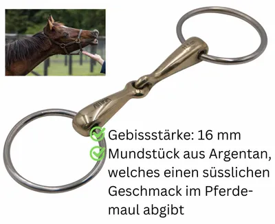Produktbild von AMKA Wassertrense einfach gebrochen aus Argentan, Stärke 16 mm Ringe 65 mm, Größe:145mm