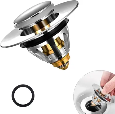 Produktbild von Universeller Pop-Up-Spülbeckenstöpsel mit Haarfilter, geruchshemmend, verstopfungsfrei, Edelstahl-Ablaufstopfen für Küchenspüle und Badewanne (34-38 mm)