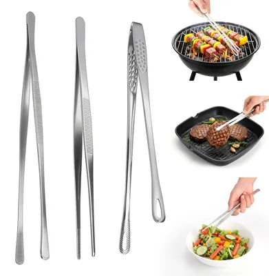 Productafbeelding van Set van 3 roestvrijstalen keukentangen - 30 cm en 28 cm voor koken en grillen