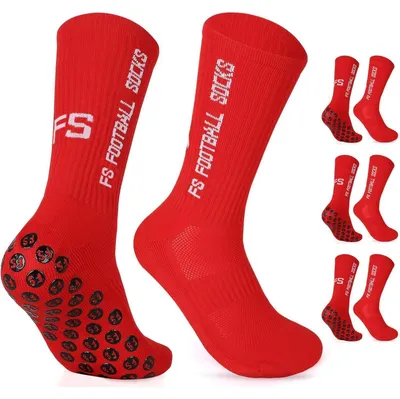 Productafbeelding van Voetbalsokken, 3 paar, antislip, ademend, maten 35-39 en 39-46, rood