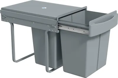 Produktbild von HOMCOM Abfallsammler Ausziehbar mit 2 x 20L herausnehmbaren Fächern Griff, Grau