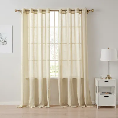 Obrázek produktu pro sada 2 průsvitných voálových záclon s očky Průhledná optika Záclona z voálu Polyester Eyelet Scarf Transparentní obývací pokoj Okno Šála do ložnice (140 * 160 cm, žlutá)