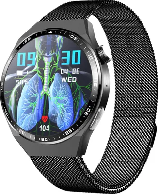 Produktbild von INF Smartwatch mit EKG, Körperzusammensetzungsanalyse, Blutzusammensetzungsanalyse (Harnsäure, Blutfette) Schwarzes Milanaise-Armband