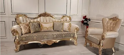 Produktbild von Chesterfield Barock Dreisitzer Couch Möbel Sofa Stoff Gold Couchen