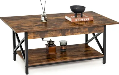 Produktbild von GOPLUS Couchtisch mit Ablage, Kaffeetisch mit Metallrahmen, Beistelltisch Sofatisch Industrie-Design für Wohnzimmer & Büro, 110 x 60 x 48 cm (Rustikales Braun)