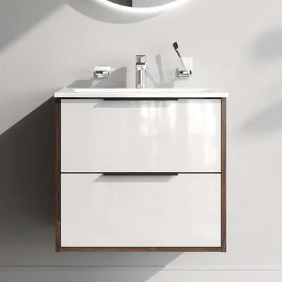 Produktbild von AM.PM Badmöbel Set Badezimmerschrank mit Waschbecken Hängender Waschbecken mit Unterschrank mit Soft Close, 60 cm, 2 Schubladen, Weiß glänzend