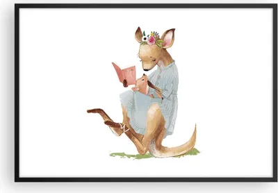 Produktbild von Gerahmtes Poster - Schwarzer Rahmen - Känguru Mama Kind - 91,5x61 cm - Wand Bild - Wanddeko - Wandbilder - Kunstposter - Wandposter - Bilderrahmen - Bilder - Kunstdruck - P2BAA91x61-4705