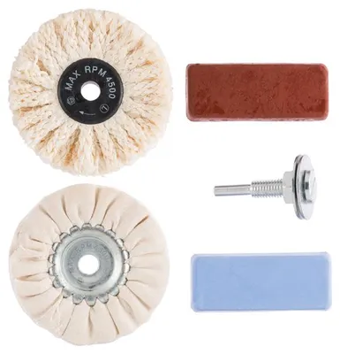 Produktbild von Polier-Set (Sisalkordelbürste, Schwabbelscheibe, Spanndorn, Polierpasten)