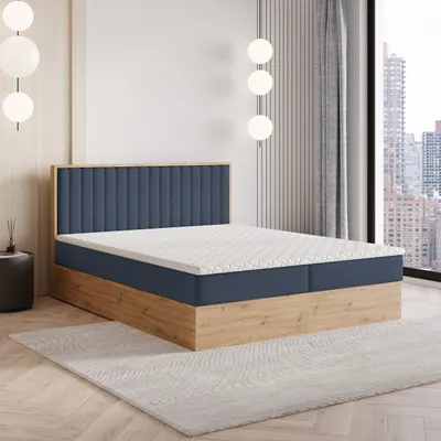 Produktbild von Masseno Boxspringbett VARELI 180x200 cm Komplett-Set mit Bonell Matratze und Topper, Polsterbett mit Bettkästen -Blau, SORO 76