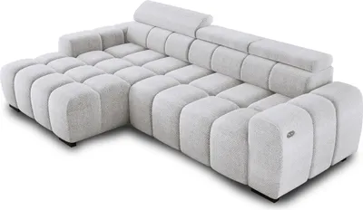 Produktbild von Ecksofa OMBO 285x168x77/97 cm, Linke Seite Mit Schlaffunktion, Elektrisch Ausziehbarer Sitzfläche, Verstellbaren Kopfstützen, Dunklen Buchenholzfüßen, Hydrophobem EDEN-Bezugstoff - Esche