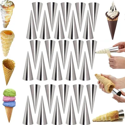 Produktbild von 20 Stück Sahnehorn-Formen, 5-Zoll-Tütenbackform aus Edelstahl, Waffeltüten-Cannoli-Formen, Brioche-Formen zum Backen von großen Croissants, Cannoli-Schalen, Blätterteig, Dessert, Geschenke für Frauen