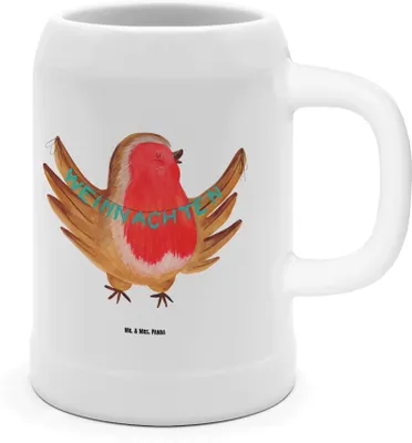 Produktbild von Mr. & Mrs. Panda Humpen Rotkehlchen Weihnachten - Weiß - Geschenk, Weihnachtsgruß, Wintermotiv, Krug, Weihnachtsmotiv, Winter, Bier, Seidel, Steinkrug, Frohe, Heiligabend