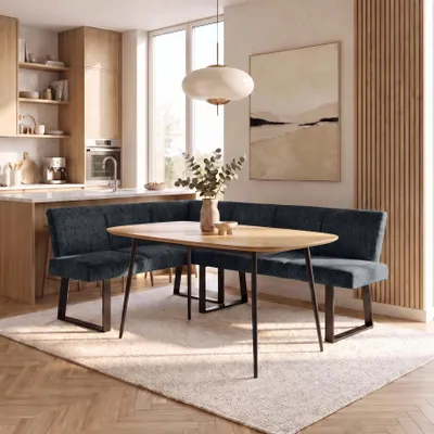 Produktbild von BEAUTYSOFA | Eckbank VELTO Graphit RAVEN Bouclé-Stoff, L-Form Links, Polsterbank mit Rückenlehne, Eckbank für Küche und Esszimmer, moderner Essplatz