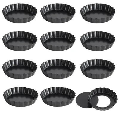 12 runde Tarteformen 10x2,5 cm, antihaftbeschichtet, schwarz
