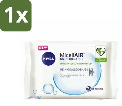 Obrázek produktu pro NIVEA - Čisticí ubrousky - Micelární ubrousky 3 v 1 - Odstraňují voděodolný make-up - 25 ubrousků - 1 kus