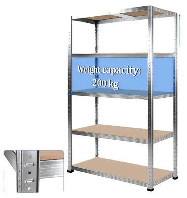 Obrázek produktu pro Kovový regál, nosnost 500 kg, nastavitelné police, rozměry 1,6 m, 90 x 40 cm, bílá barva