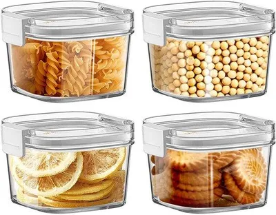 Zdjęcie produktu dla Plastikowe, hermetyczne pojemniki kuchenne, zestaw 4 sztuk, do przechowywania zbóż i przypraw