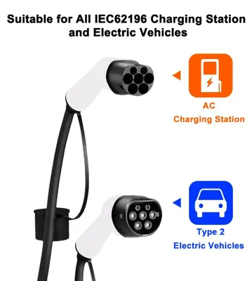 Produktbild von Ladekabel für Elektroautos - Typ 2 auf Typ 2 - IEC 62196-2 - 16 A - Dreiphasig - 11 kW - 3 m