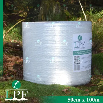 Produktbild von 1x Rolle Luftpolsterfolie Breite 50cm x Länge 100m / Versandfolie, Polsterfolie, Noppenfolie, Verpackungsmaterial