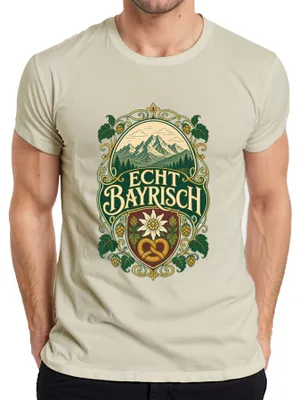 Imagen del producto de Camiseta para hombre con motivos de los Alpes bávaros, flores de Edelweiss, pretzel, lúpulo, pantalones de cuero, , diseño natural, talla 3XL