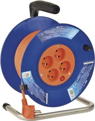Productafbeelding van Verlengsnoer op haspel, 25 meter / 4 stopcontacten / rood / PVC / 230 V / 1 mm²