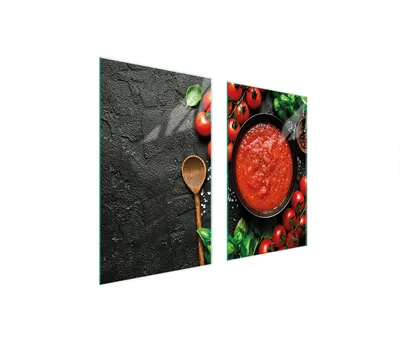 Immagine prodotto di Piastre copri fornelli 2 pezzi 75x52 Copri piano cottura in Vetroceramica tagliere in vetro ardesia pomodori
