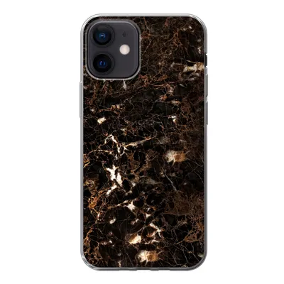 Produktbild von MuchoWow® Handyhülle Schutzhülle Hülle für iPhone 12 Marmor - Schwarz - Gold Silikon Softcase Handy Hülle - Schutzhülle