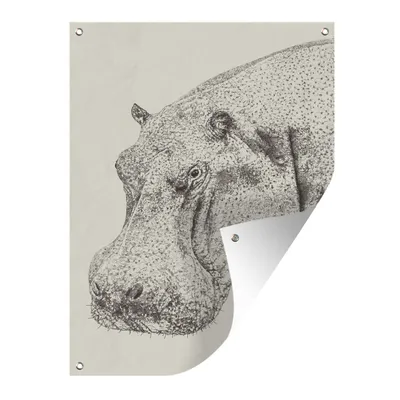 Obrázek produktu pro MuchoWow® Zahradní plakáty - Ilustrace hlavy hrocha - 160x120 cm - Zahradní dekorace