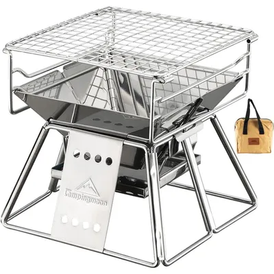 Productafbeelding van Mini houtskoolgrill, roestvrij staal, met draagtas, geschikt voor 1-2 personen, afmetingen 19x19x15 cm