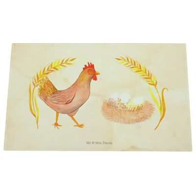 Produktbild von Mr. & Mrs. Panda Schneidplatte Glas Huhn Stolz - Vintage - Geschenk, Schneidebrett, schneidbrett, Hof, Hahn, Bauernhof, Hühner, Hackbrett, Glasschneidebrett, Henne