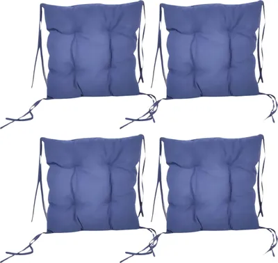Produktbild von Stuhlkissen 4 Set Navy blau, Sitzkissen 40x40cm mit Bändern Sitzpolster mit Schleifenband Sitzauflage Stuhlauflage Bequeme Weichem für Esszimmer Küche