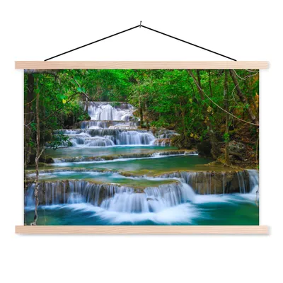 Produktbild von MuchoWow® Textilposter Wasserfall - Bäume - Natur - Dschungel 120x80 cm mit holzfarbenen Rahmen - Aufhängeset