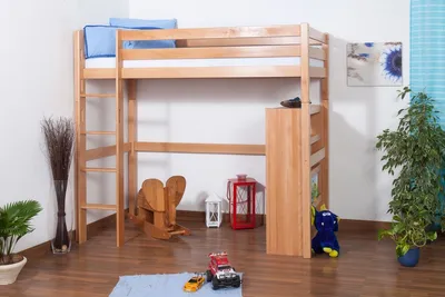 Produktbild von Hochbett / Kinderbett Dominik Buche Vollholz massiv Natur inkl. Rollrost - 90 x 200 cm