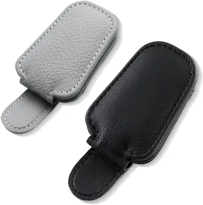 Produktbild von 2 magnetische Brillenhalter aus Leder für die Auto-Sonnenblende, Sonnenbrillenhalter mit Ticket- und Kartenclip, Schwarz/Grau
