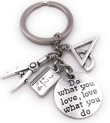 Produktbild von Onwomania Schlüsselanhänger Zirkel Zeichengerät Mathe Lineal Lehrer silber Anhänger Keychain