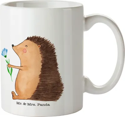 Produktbild von Mr. & Mrs. Panda Keramiktasse Igel Blumen - Weiß - Geschenk, Trinkbecher, krank, Geschenktasse, schöne tasse, Krankenhaus, Gute Laune, Besserung, Besuch, Becher, Teetasse