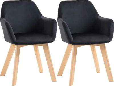 Produktbild von HOMCOM Esszimmerstühle 2er Set, Küchenstuhl mit Armlehne, Rückenlehne, Polsterstühle mit Samtoptik, Wohnzimmerstuhl mit Holzbeine für Küche, Esszimmer