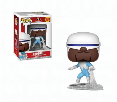 A Funko Pop! vinyl figure of Frozone from The Incredibles, shown both in its packaging and displayed separately.