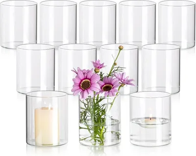 Image de Petits cylindres en verre Set de 12 vases 10 x 8,5 cm pour la décoration de table & la décoration