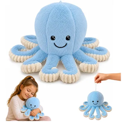 Produktbild von Plüsch-Oktopus, Kuscheltier mit elastischen Tentakeln, blau, 30 cm
