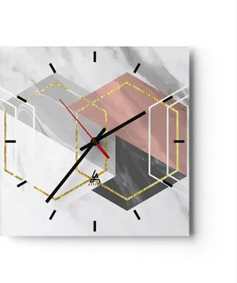 Produktbild von Wanduhr - Quadrat - Glasuhr - Zahlen Weiß Golden - 30x30cm - Schleichendes Uhrwerk - Lautlos - zum Aufhängen bereit - Dekoration Modern - Wanddekoration aus Glas - C3AC30x30-5087