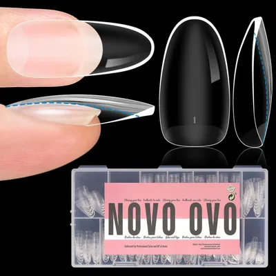 Image de Pointes d'ongles à coller, forme ovale moyenne, gel souple, extra épaisses, 14 tailles, 336 pièces