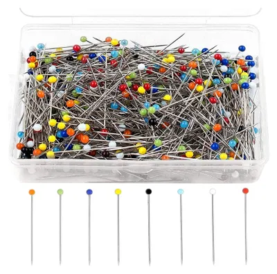 Produktbild von Stück Stecknadeln mit Kopf Mehrfarbig Glaskopfnadeln Edelstahl Stecknadeln, Bunte Stecknadeln mit Kopf für Basteln Nähen Säumen Craft,Jewelry Komponenten Dekoration(38mm)